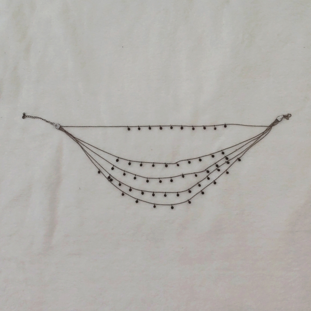 SALE: Silver-Colored 5-Chain Adjustable  Necklace -Small Black Dangling Beads - Picture 3 of 10